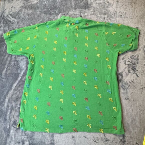Vintage COOGI Sz XL Polo Shirt Y2K 90s Retro Embroidered Logo All Over Green - Picture 12 of 15
